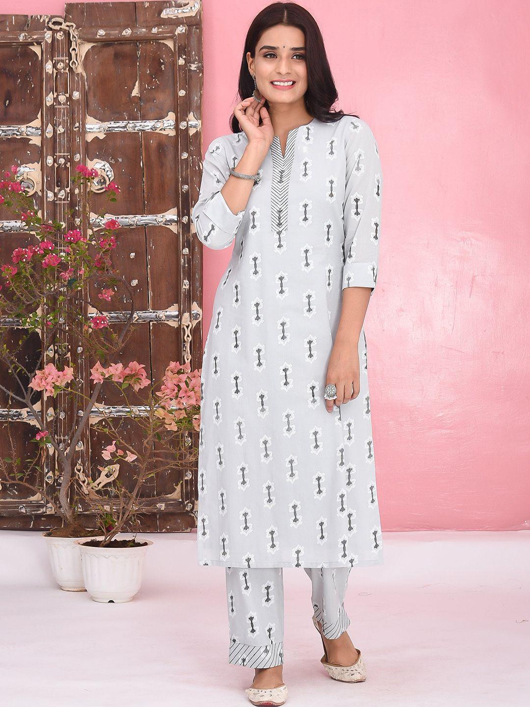 bunaai women ethnic motifs printed pure cotton kurta with trousers