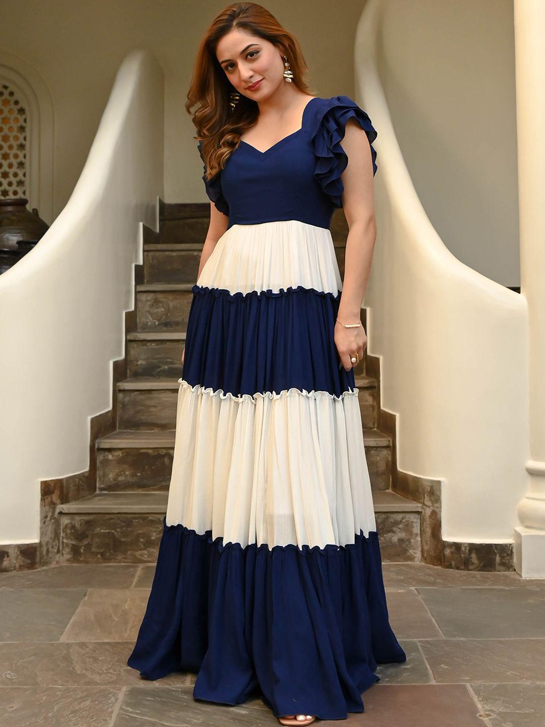 bunaai woven design colourblocked cotton fit & flared  dress