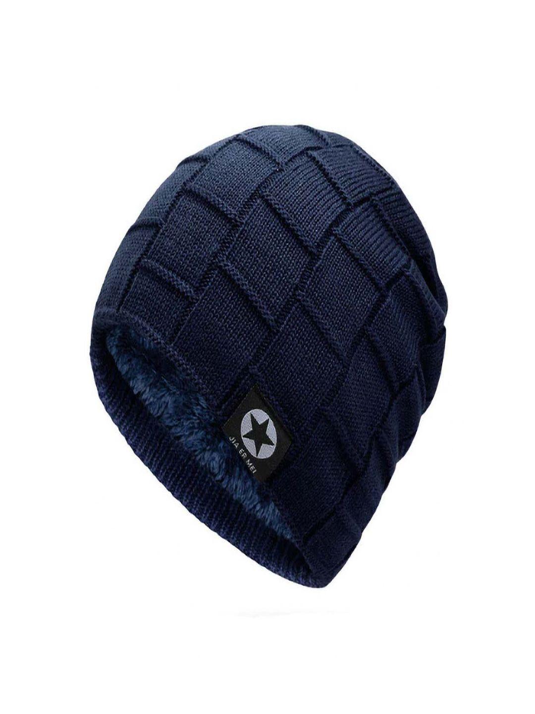 bunnywave unisex blue self design beanie