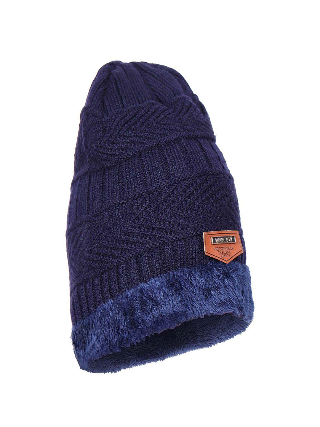 bunnywave unisex blue self design beanie