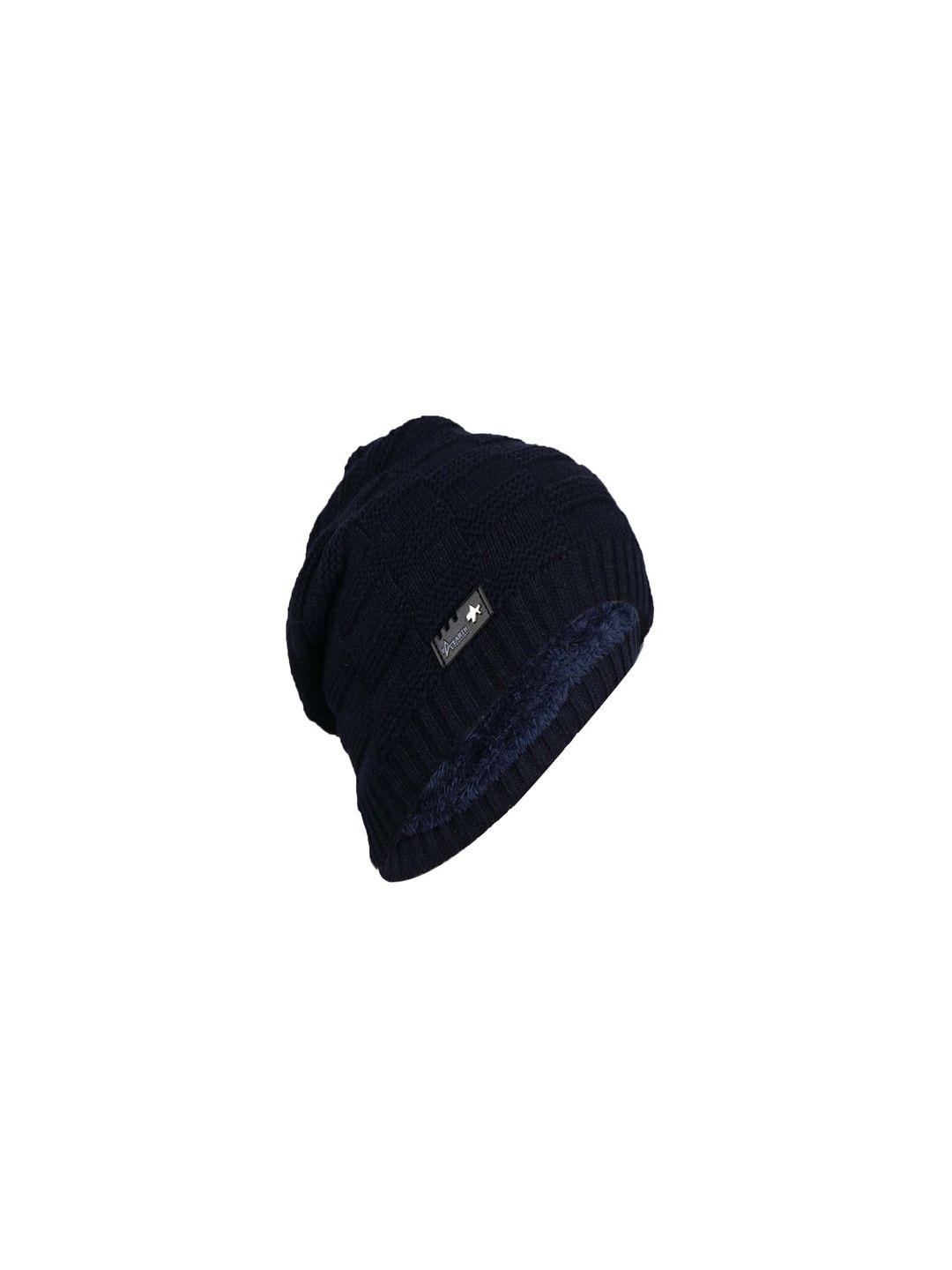 bunnywave unisex blue self design beanie