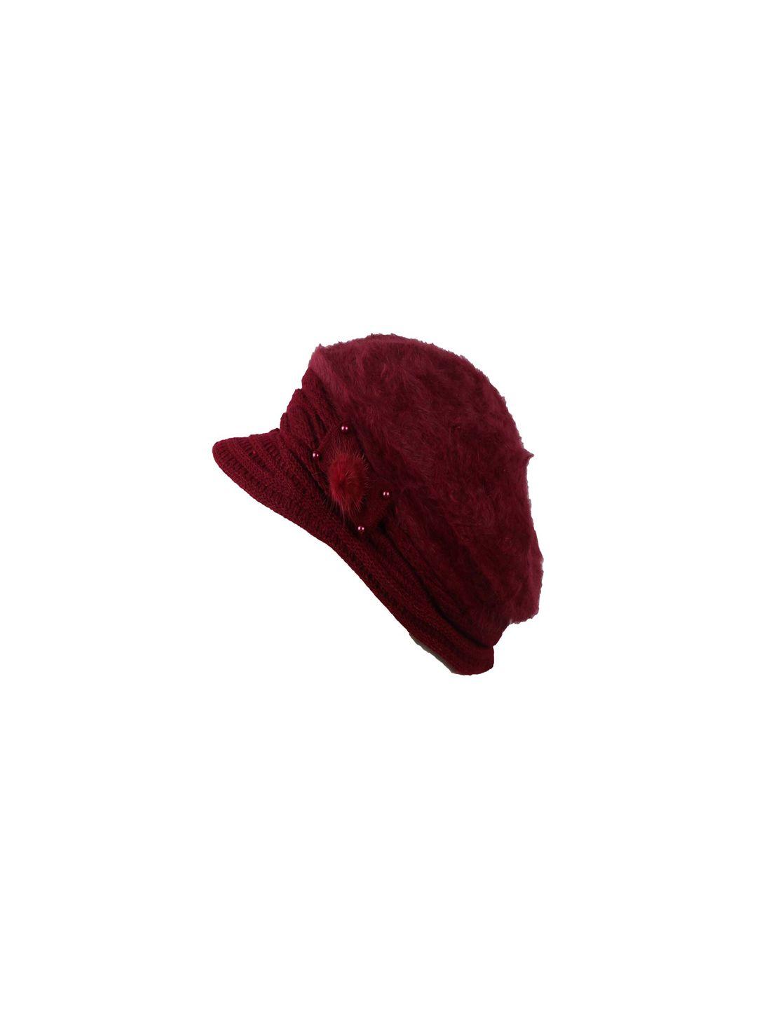 bunnywave unisex maroon self design beanie