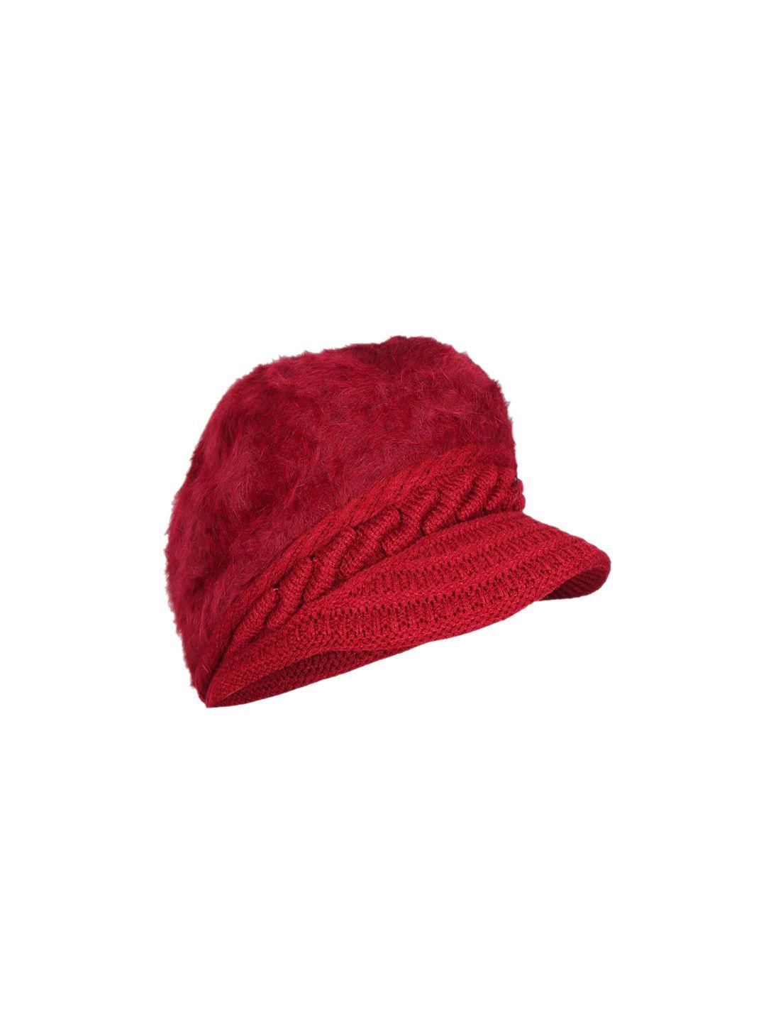 bunnywave unisex maroon self design beanie