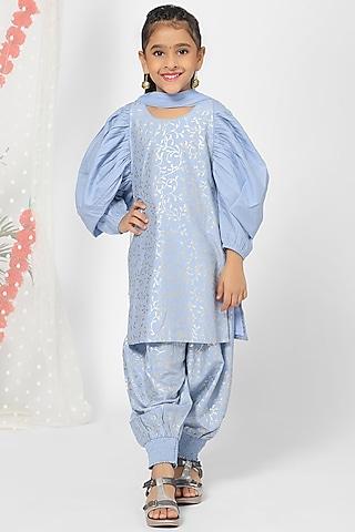 buoyant blue silk blend kurta set for girls