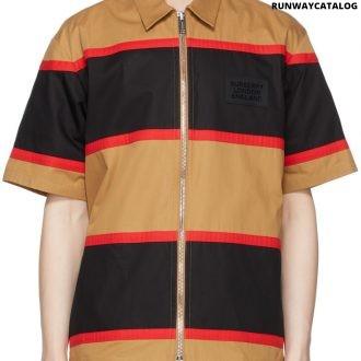 burberry tan & black zippered short sleeve shirt