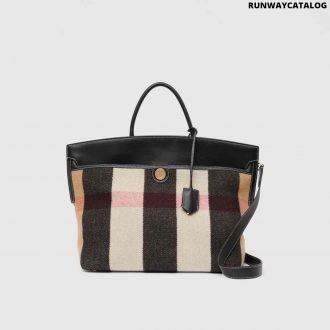 burberry check merino wool cashmere society top handle bag