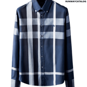burberry check stretch cotton poplin navy blue shirt