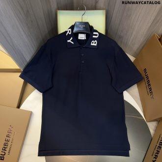 burberry collar cotton polo shirt navy blue