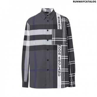 burberry logo print patchwork check cotton oversized shirt