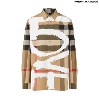 burberry love print check stretch cotton oversized shirt