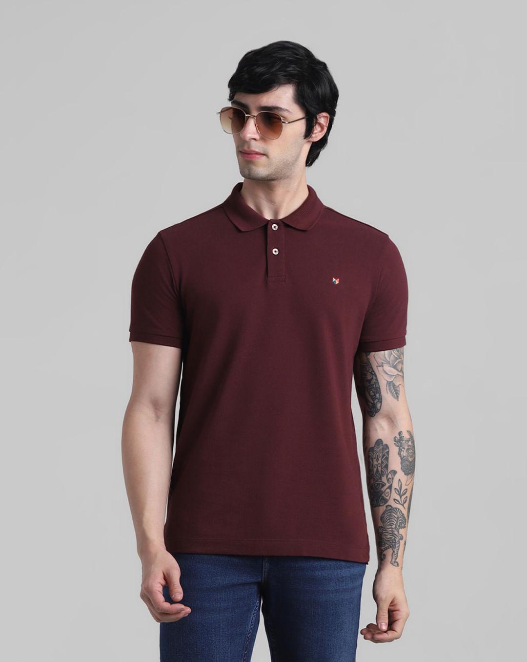 burgundy knitted polo t-shirt