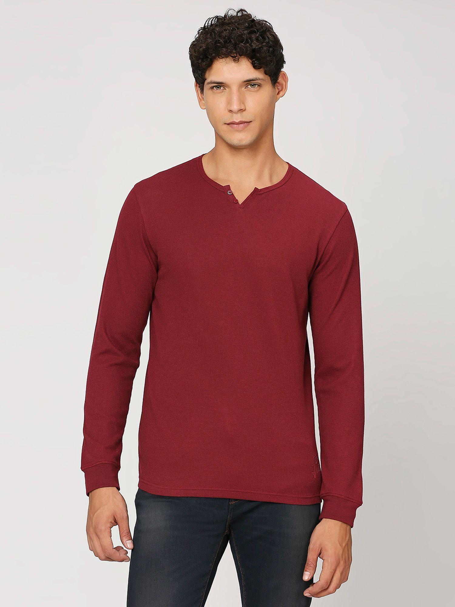 burgundy round neck full sleeves t-shirt