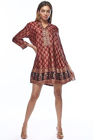 burgundy & black modal silk printed tunic