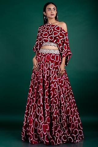 burgundy & off-white crepe tie-dye lehenga set