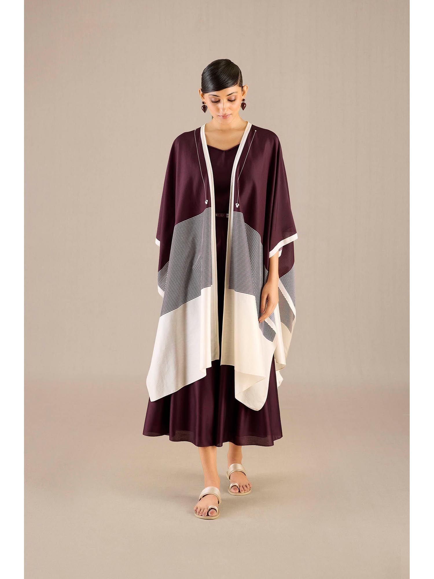 burgundy alaia cape with inner, palazzo and belt (set of 4)