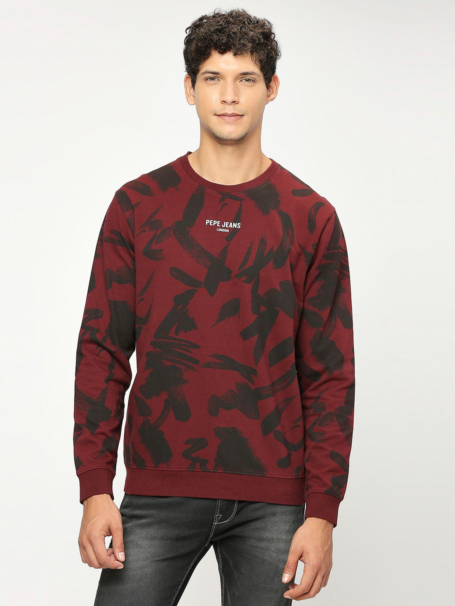 burgundy all over printed sweatshirt