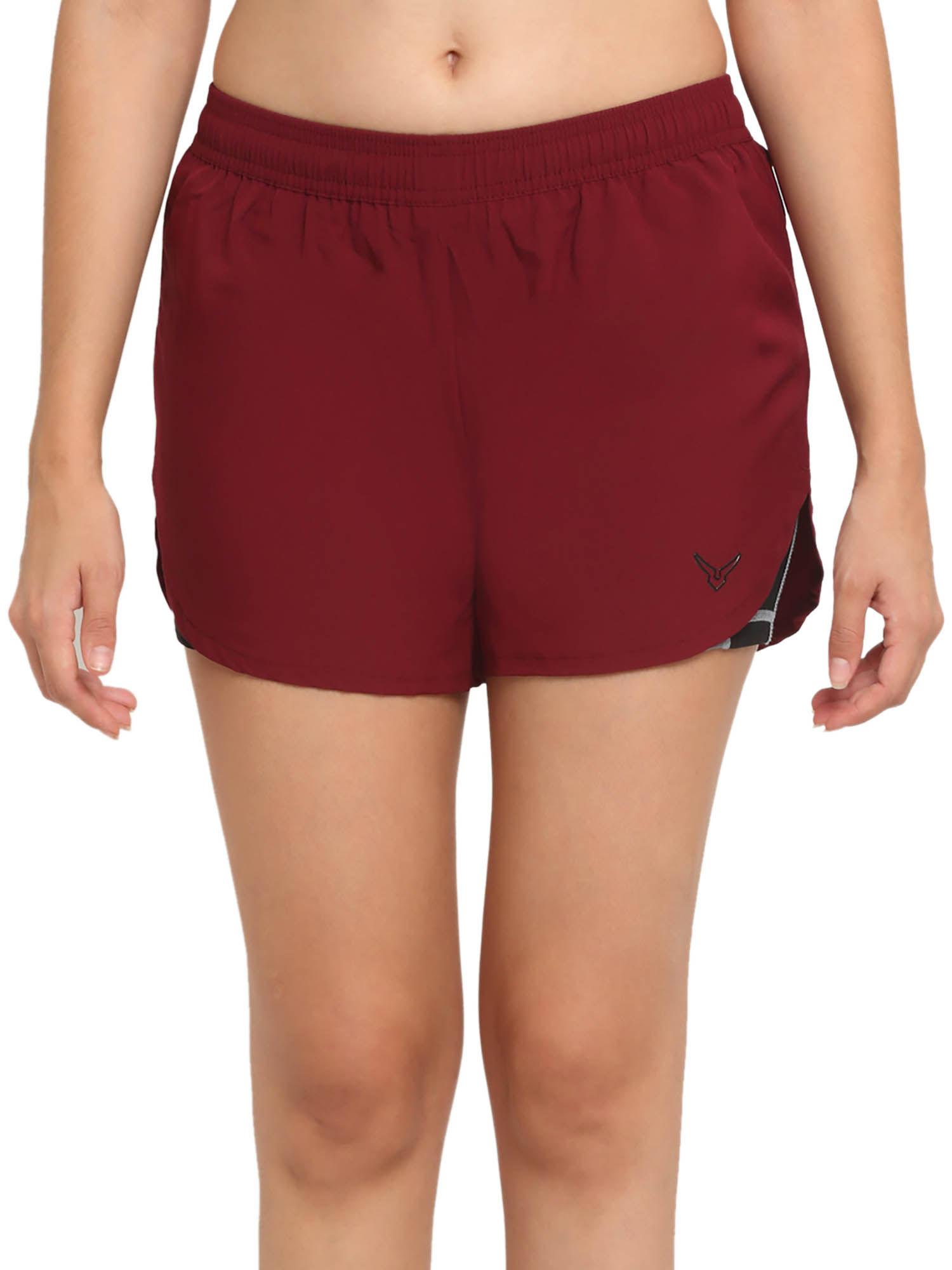 burgundy black women double layered shorts