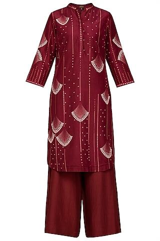 burgundy chanderi kurta set