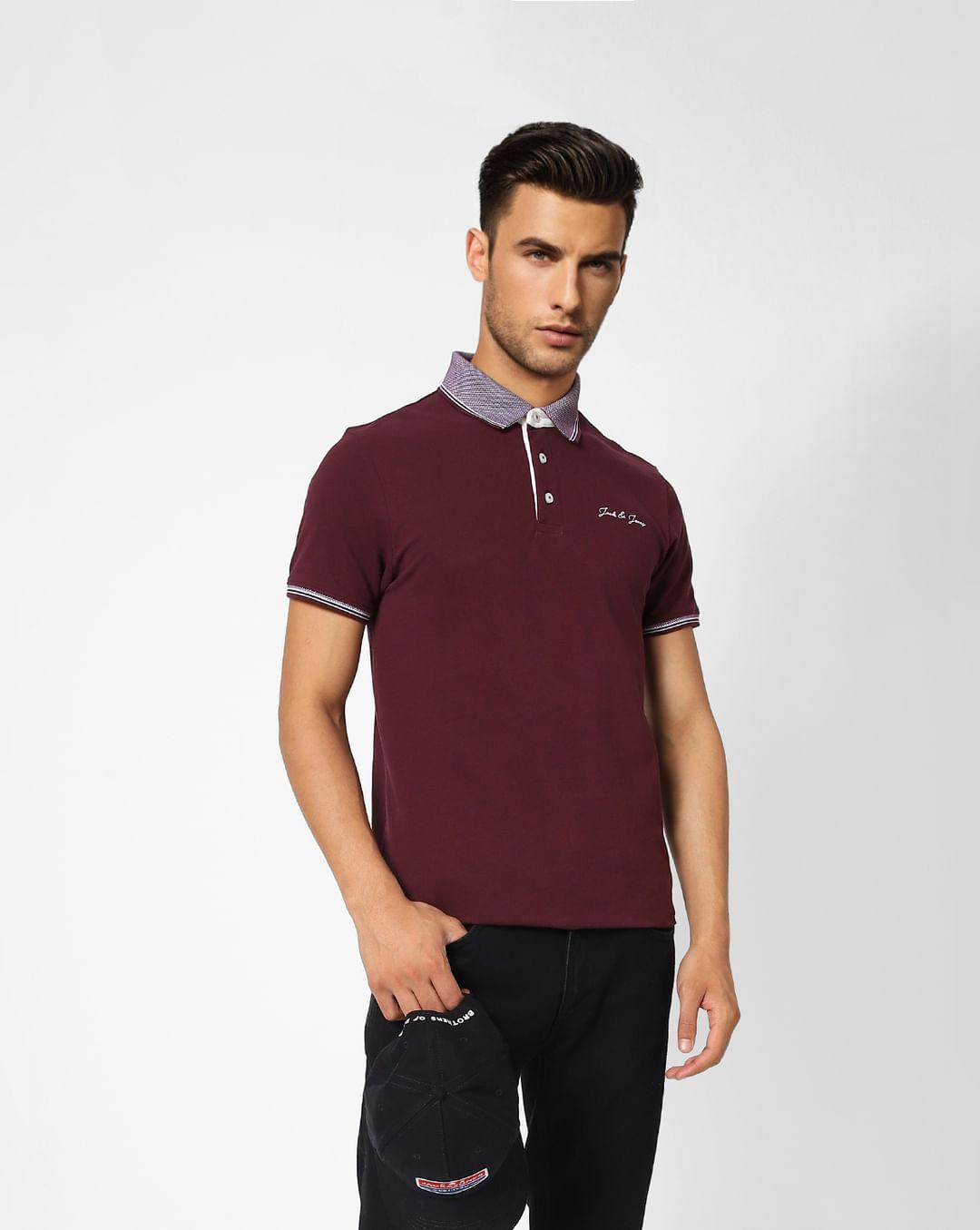 burgundy contrast tipping polo t-shirt