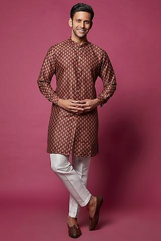 burgundy cotton silk printed kurta set
