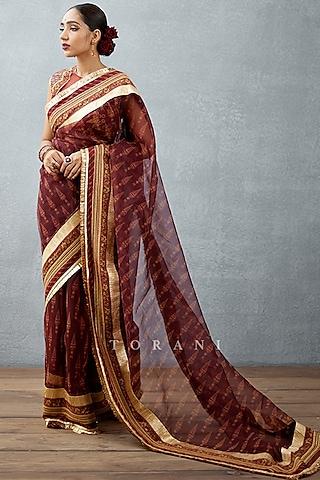 burgundy digital printed saree