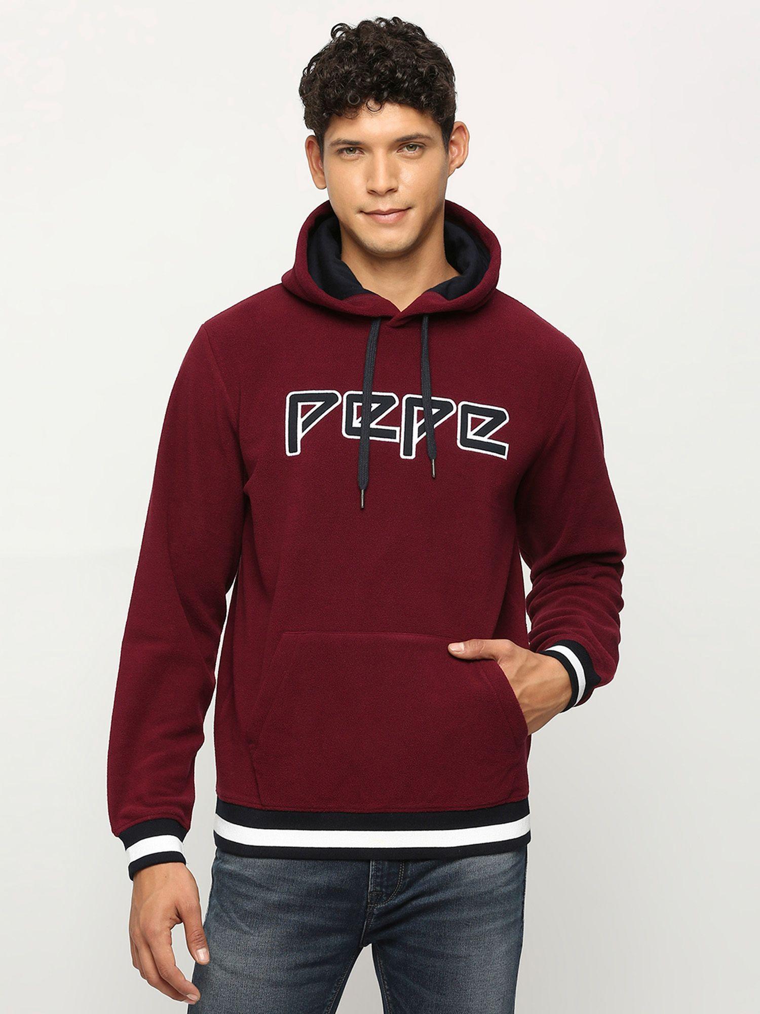 burgundy embroidered hooded sweatshirt