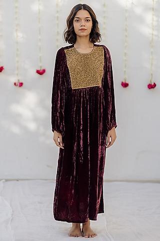 burgundy embroidered kaftan dress