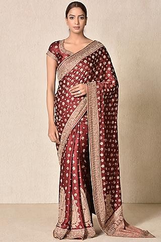 burgundy embroidered saree set