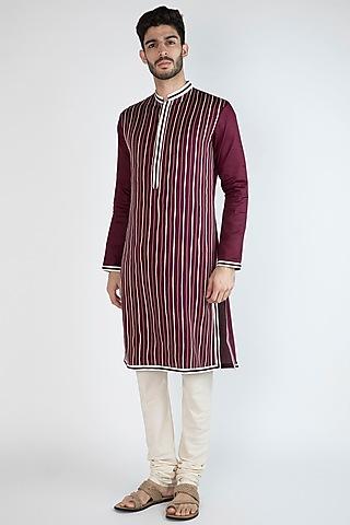 burgundy gota embroidered kurta