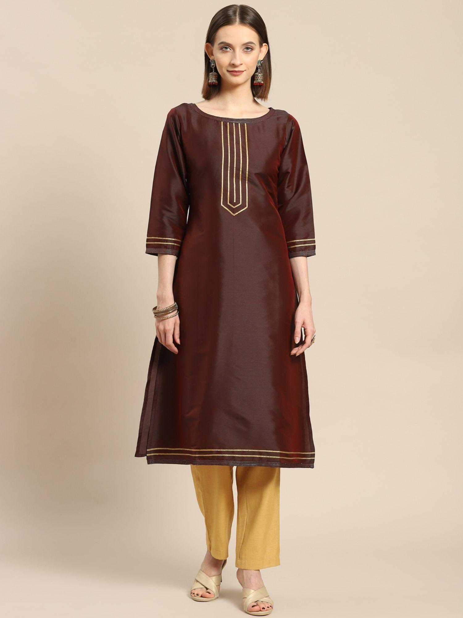 burgundy gota work silk a-line kurta