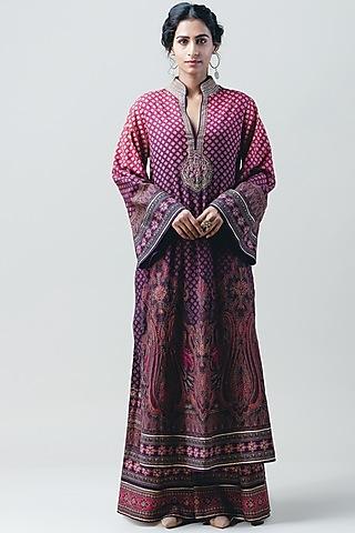 burgundy jamewar printed kurta set