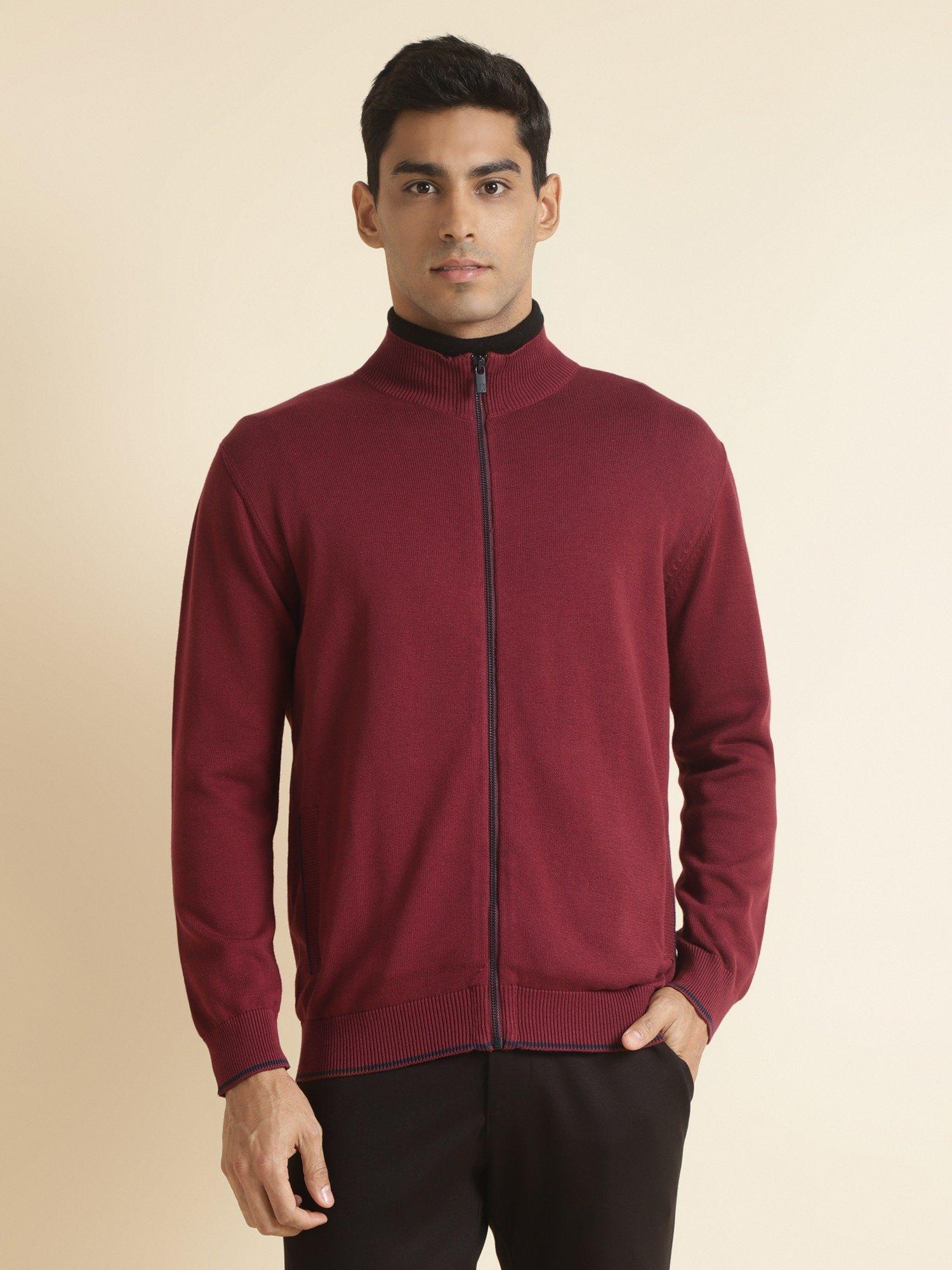 burgundy mens cotton full sleeve jacket regular fit