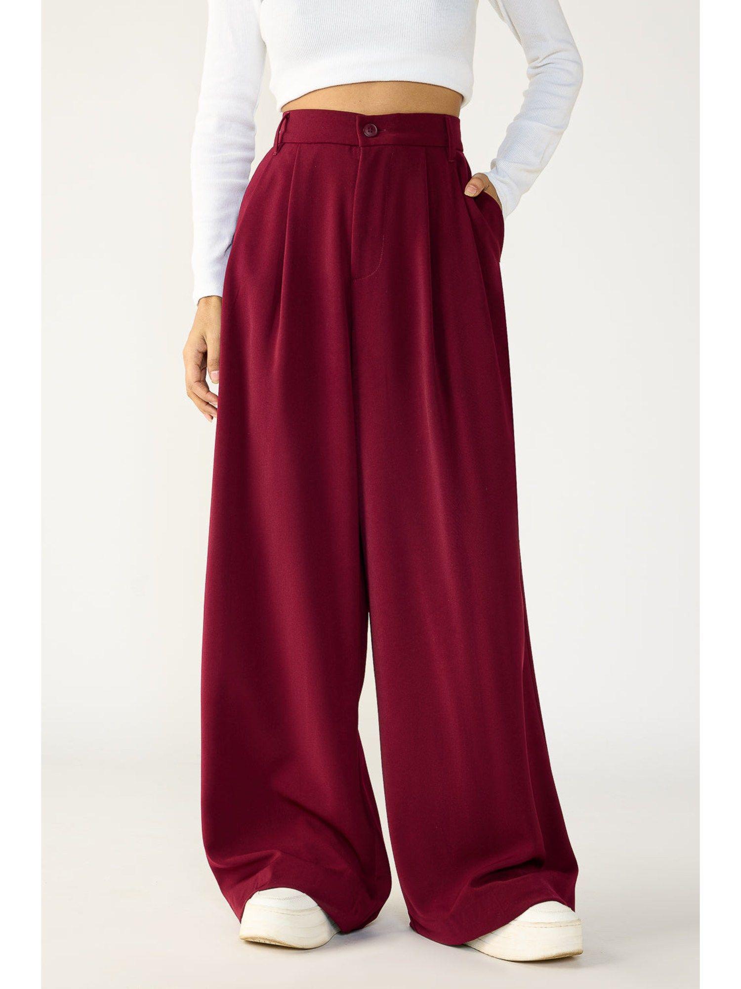 burgundy pleated flared formal korean trouser