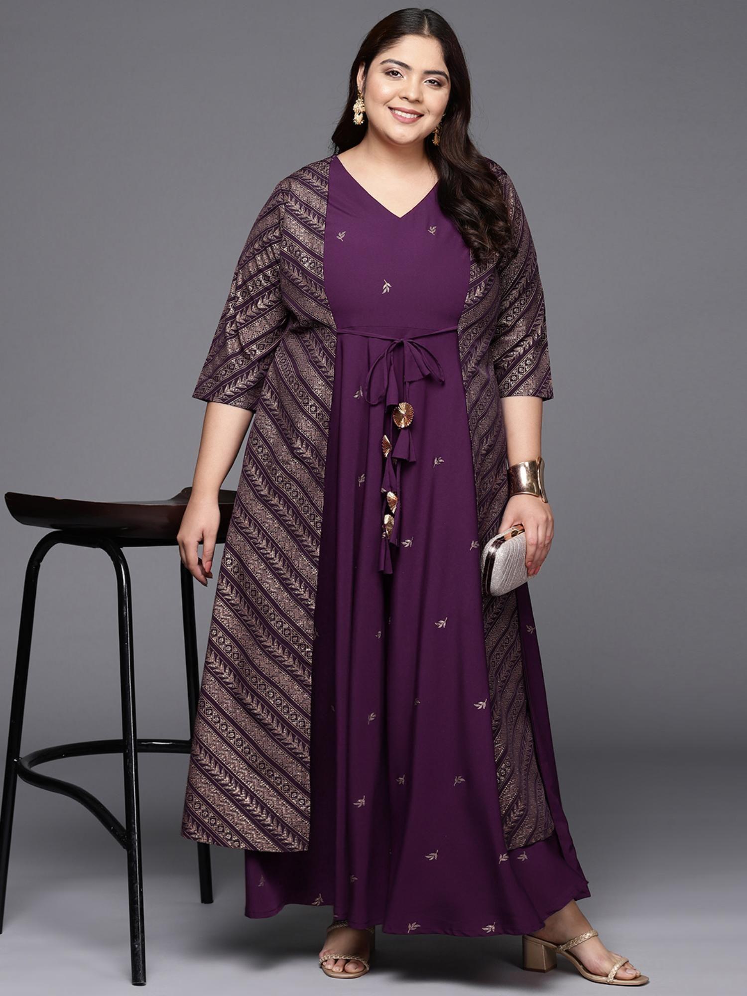 burgundy plus size v-neck maxi ethnic dress