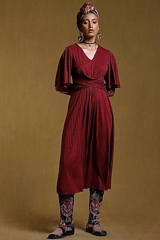 burgundy polyester wrap dress