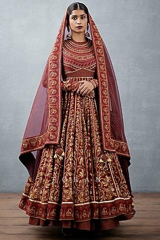 burgundy printed anarkali set