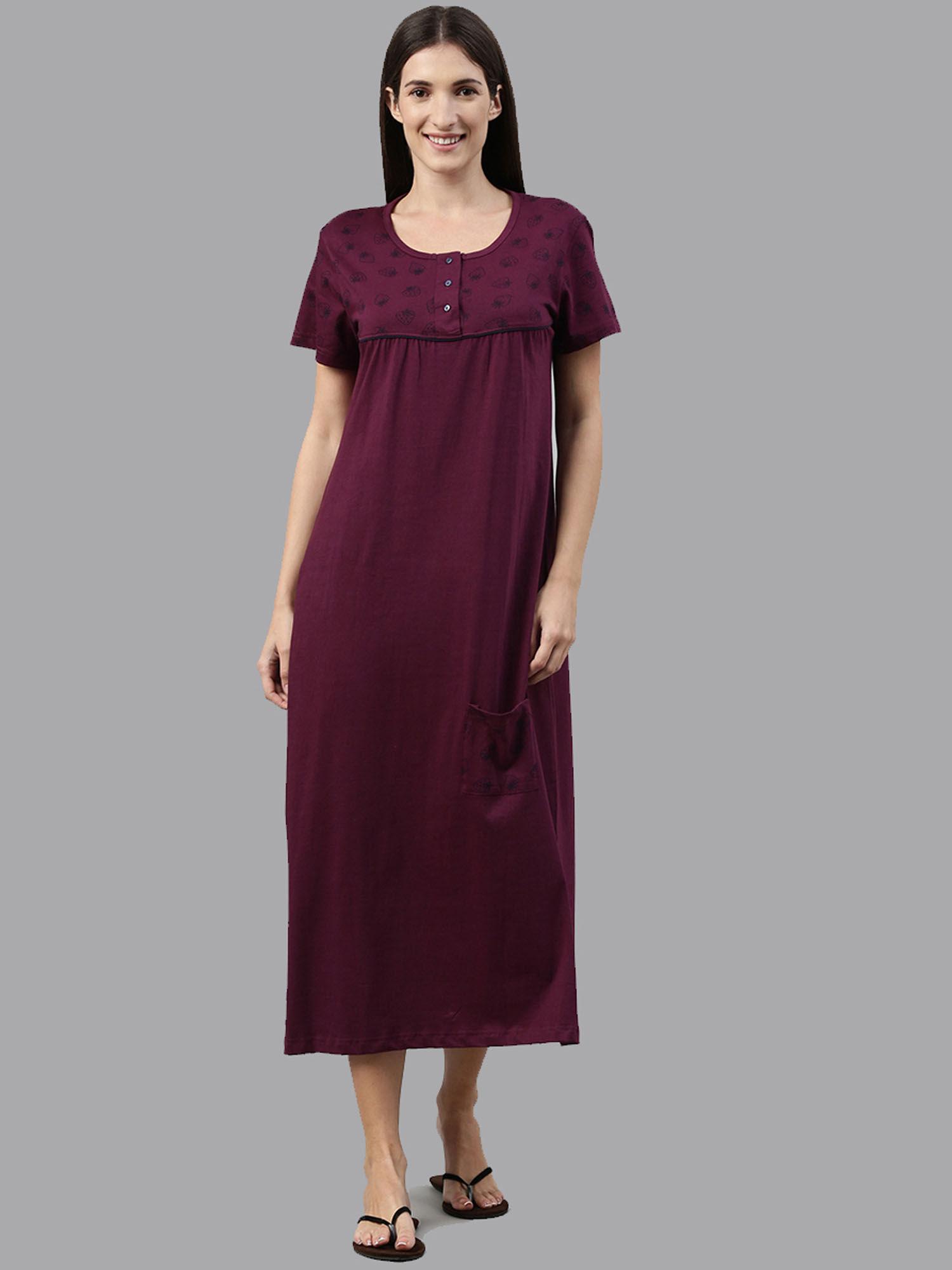 burgundy printed nightdress for women