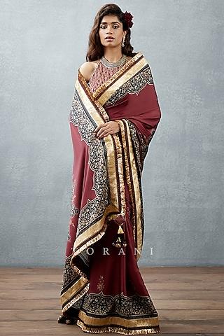 burgundy printed saree