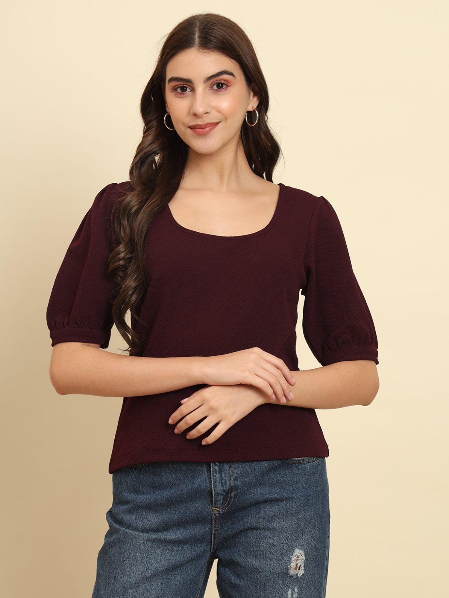 burgundy puff sleeve top