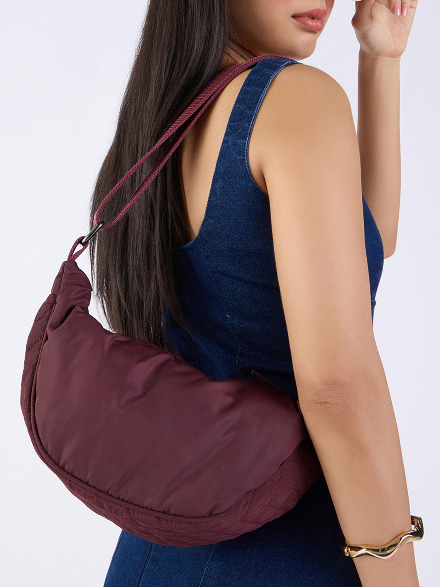 burgundy quilted textured sling bag