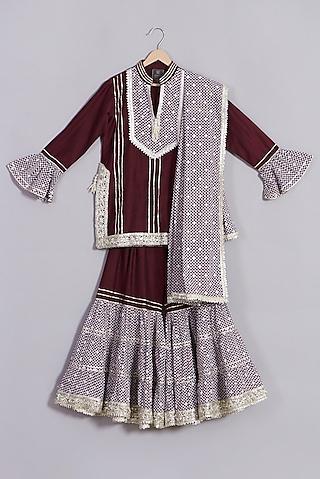 burgundy red printed sharara set for girls