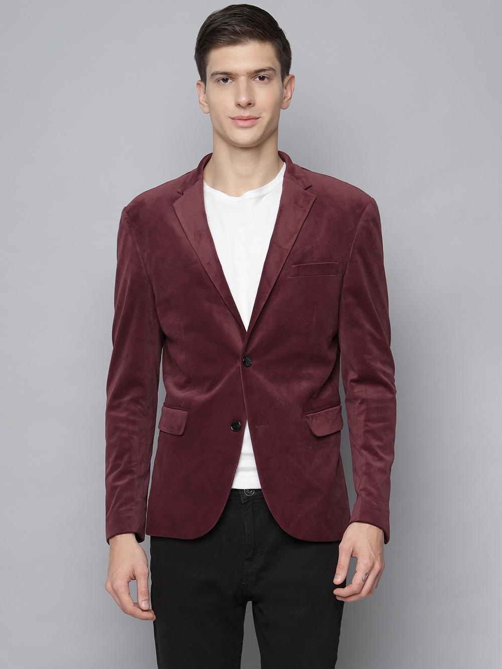 burgundy solid notched lapel blazer