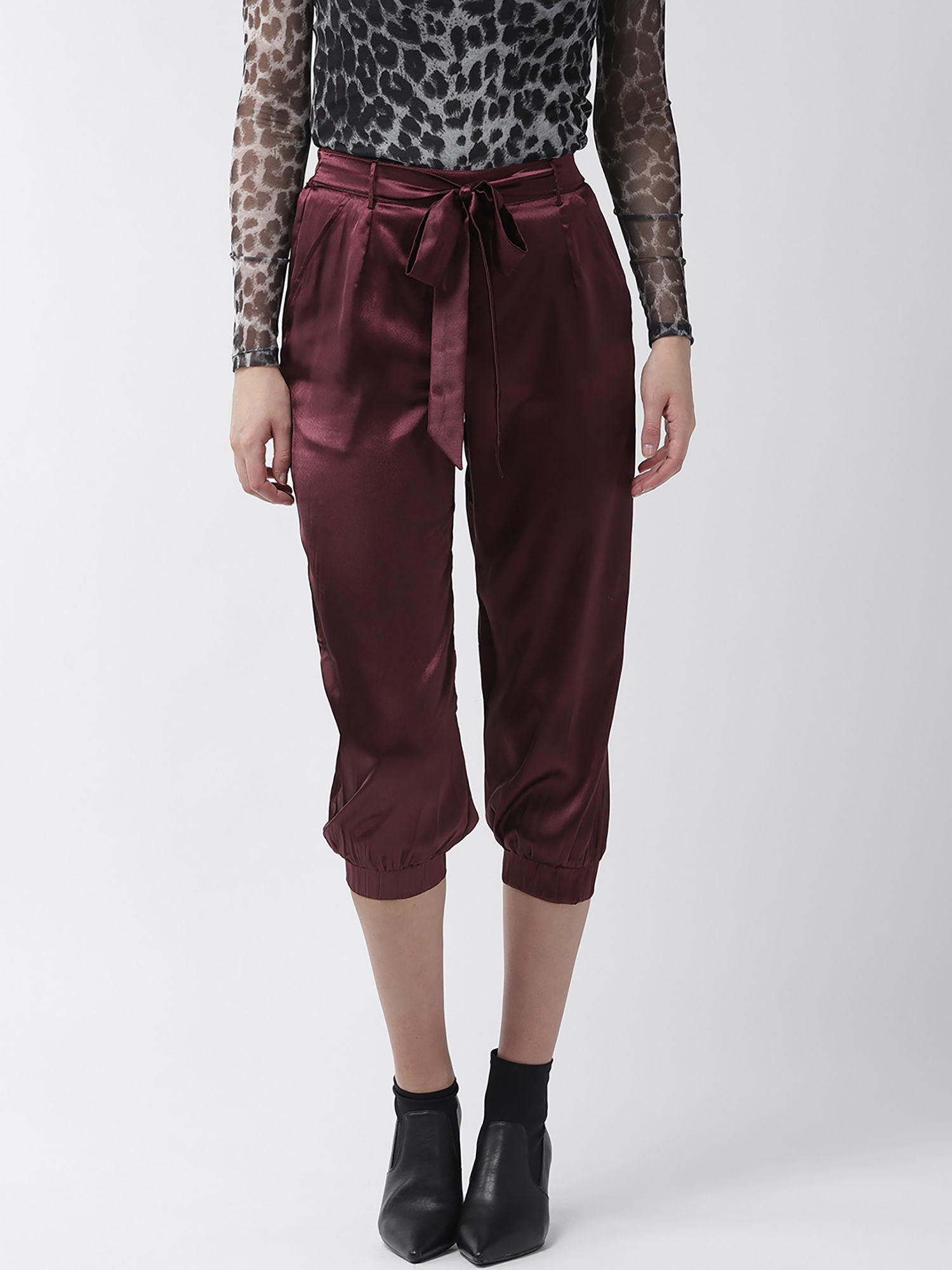 burgundy solid pants