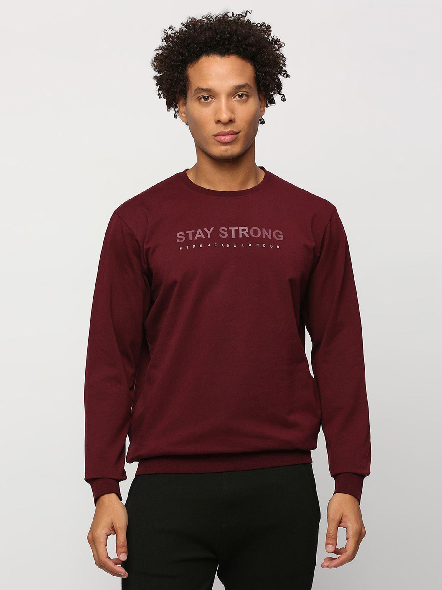 burgundy typography print full sleeves sweatshirt