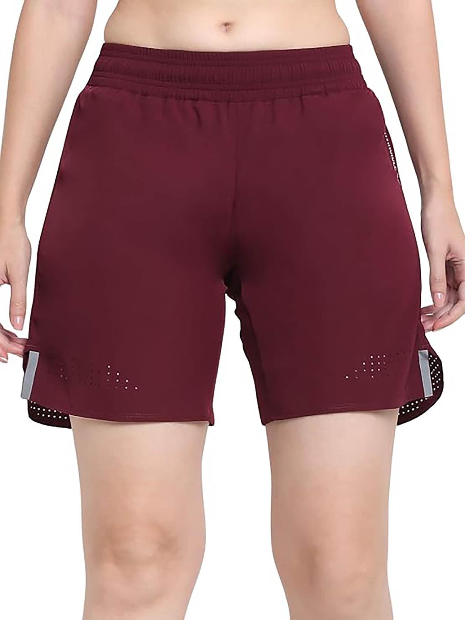 burgundy women breathable training shorts