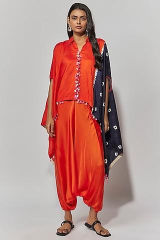 burnt orange & navy summer cotton silk printed cape set