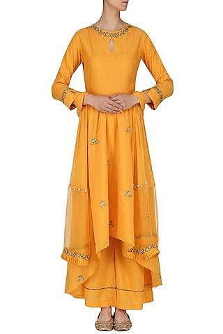 burnt orange embroidered anarkali and palazzo pants set