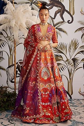 burnt orange printed lehenga set