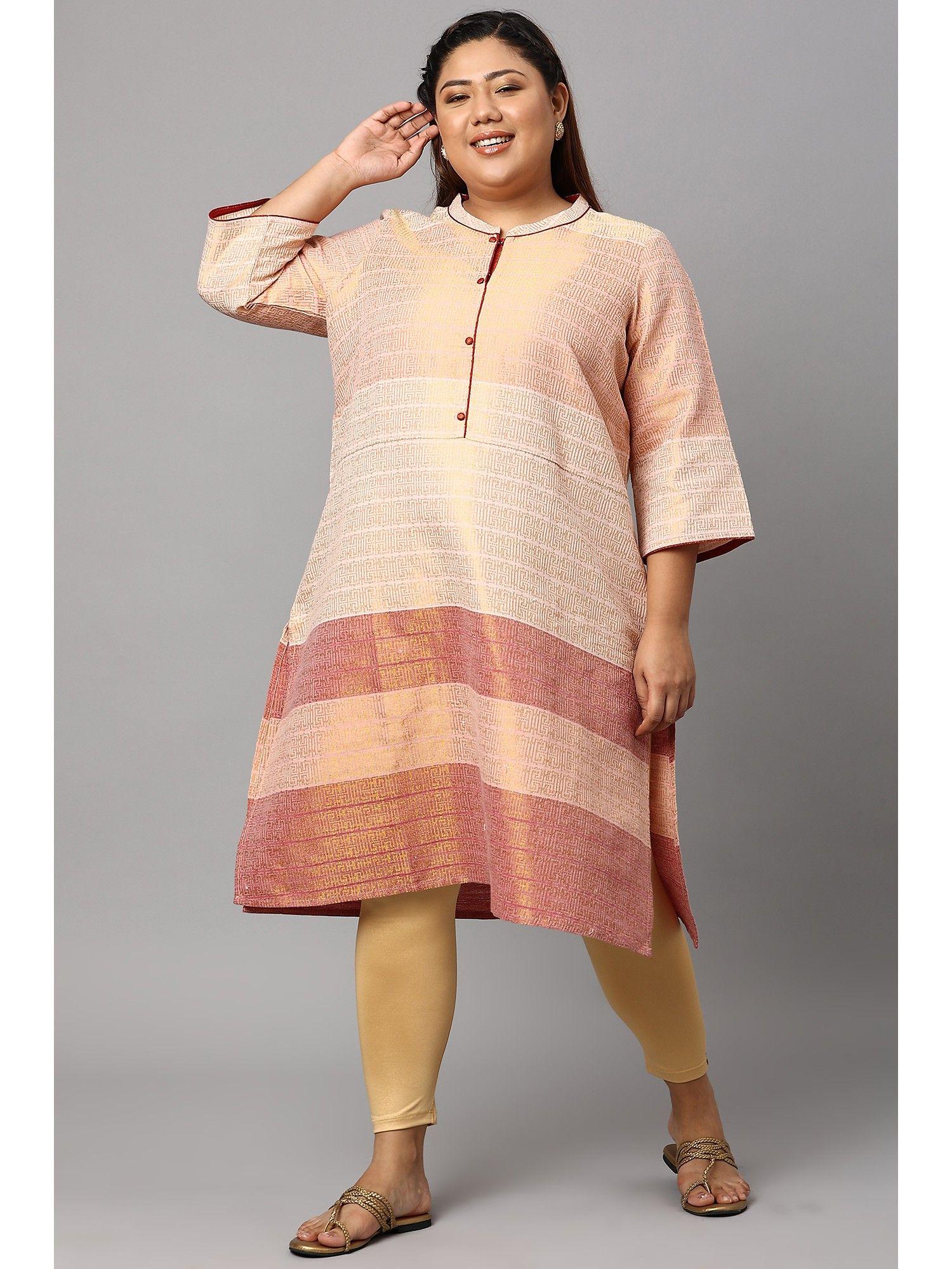 burnt peach dobby straight plus size kurta