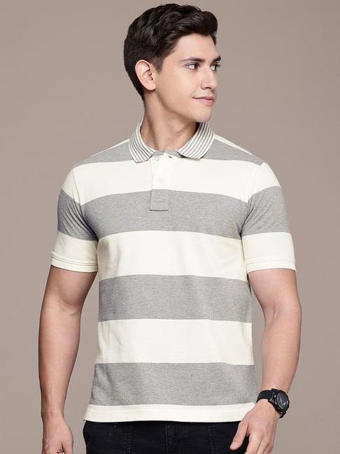 burnt umber beige regular fit striped polo t-shirt